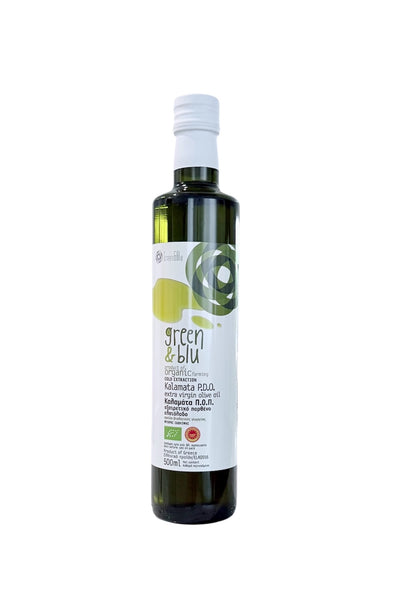 Organic Greek Green & Blu first cold press high polyphenol extra virgin olive oil  single source 500 ml bottle high quality