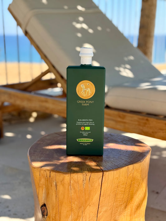 Greek Pony Farm Premium Organic Kalamata PDO Extra Virgin Olive Oil (500 mL) gift box included